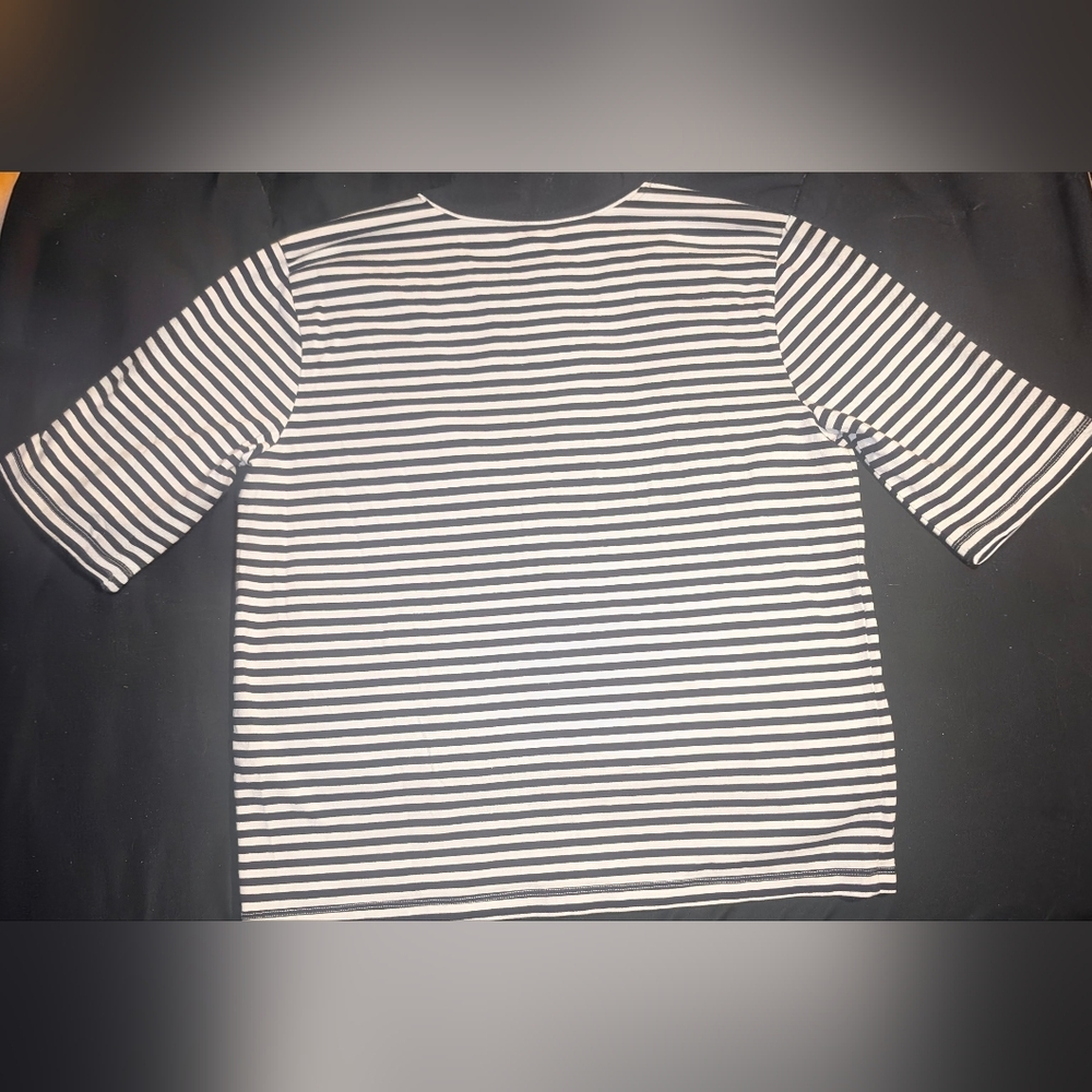 Frame White/Black Stipes Henley V-Neck Top - Picture 4 of 4